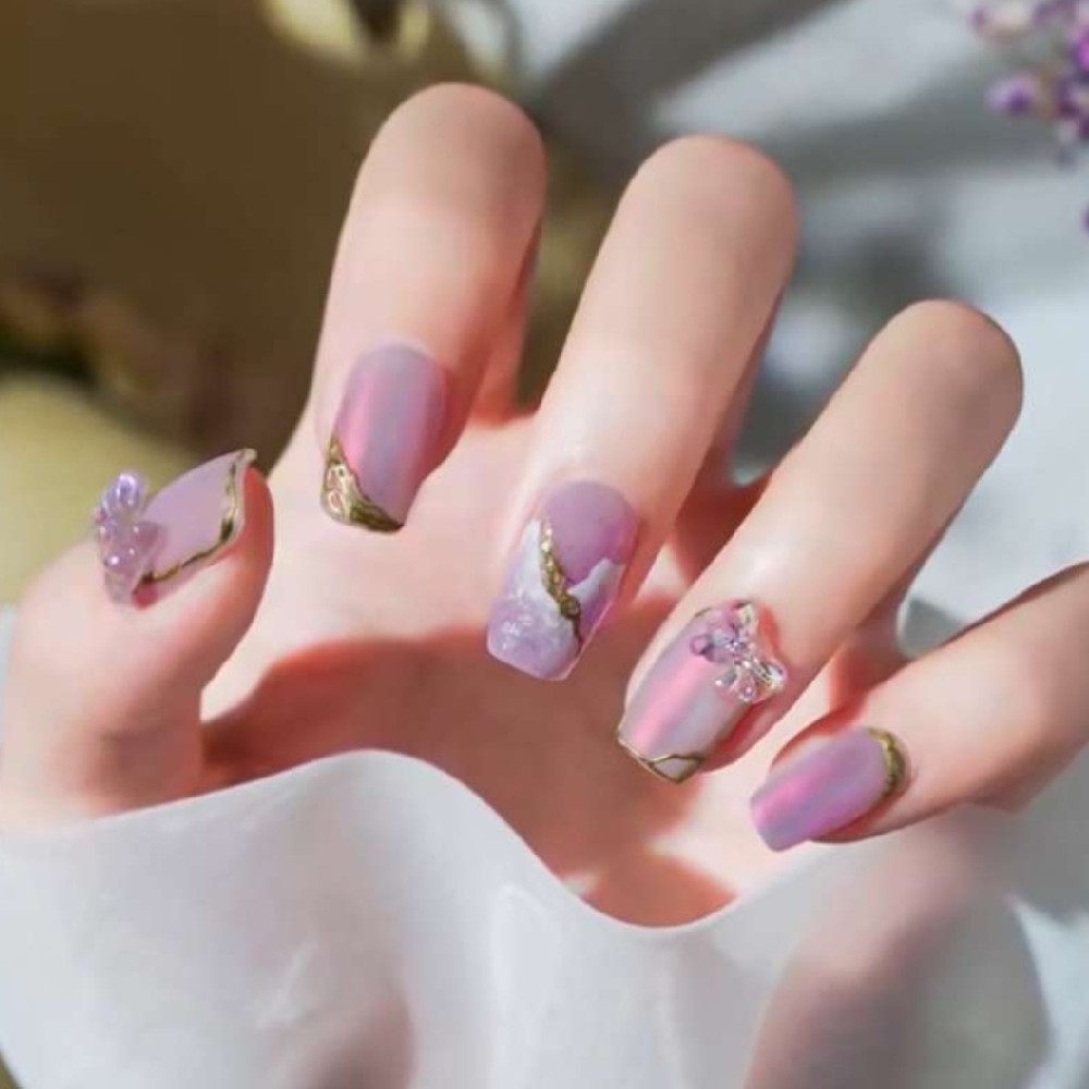 小红书爆款当季最火网红磨砂极光蝴蝶魔镜粉金属边仙女风美甲